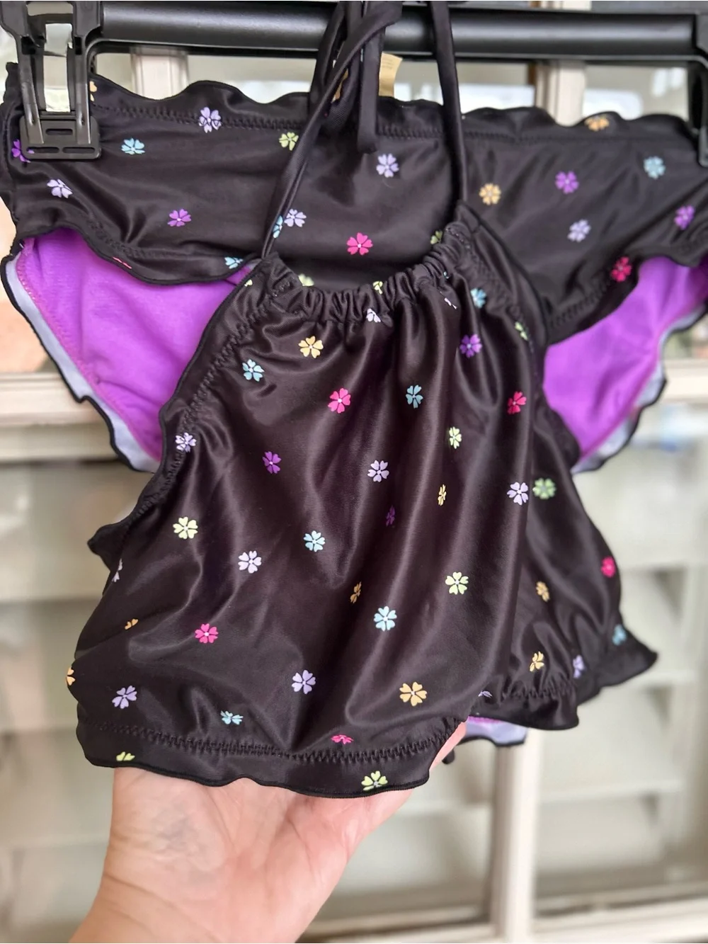 Kids Floral Black & Purple Swim Bikini Set